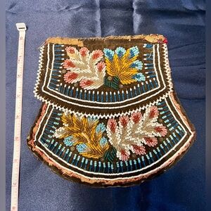 RARE Antique Native American heavily beaded pouch, pre-1900, unknown signature